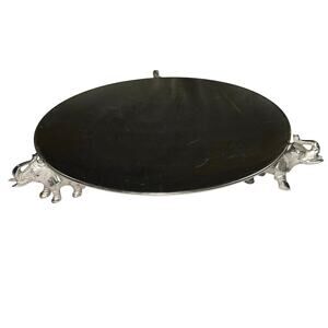 Zodax Elephant Tray Decorative Stand Silver Tone Round Coffee Table Center Piece